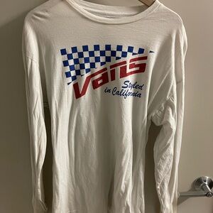 Vans White Long Sleeve Tee with Red and Blue Graphics